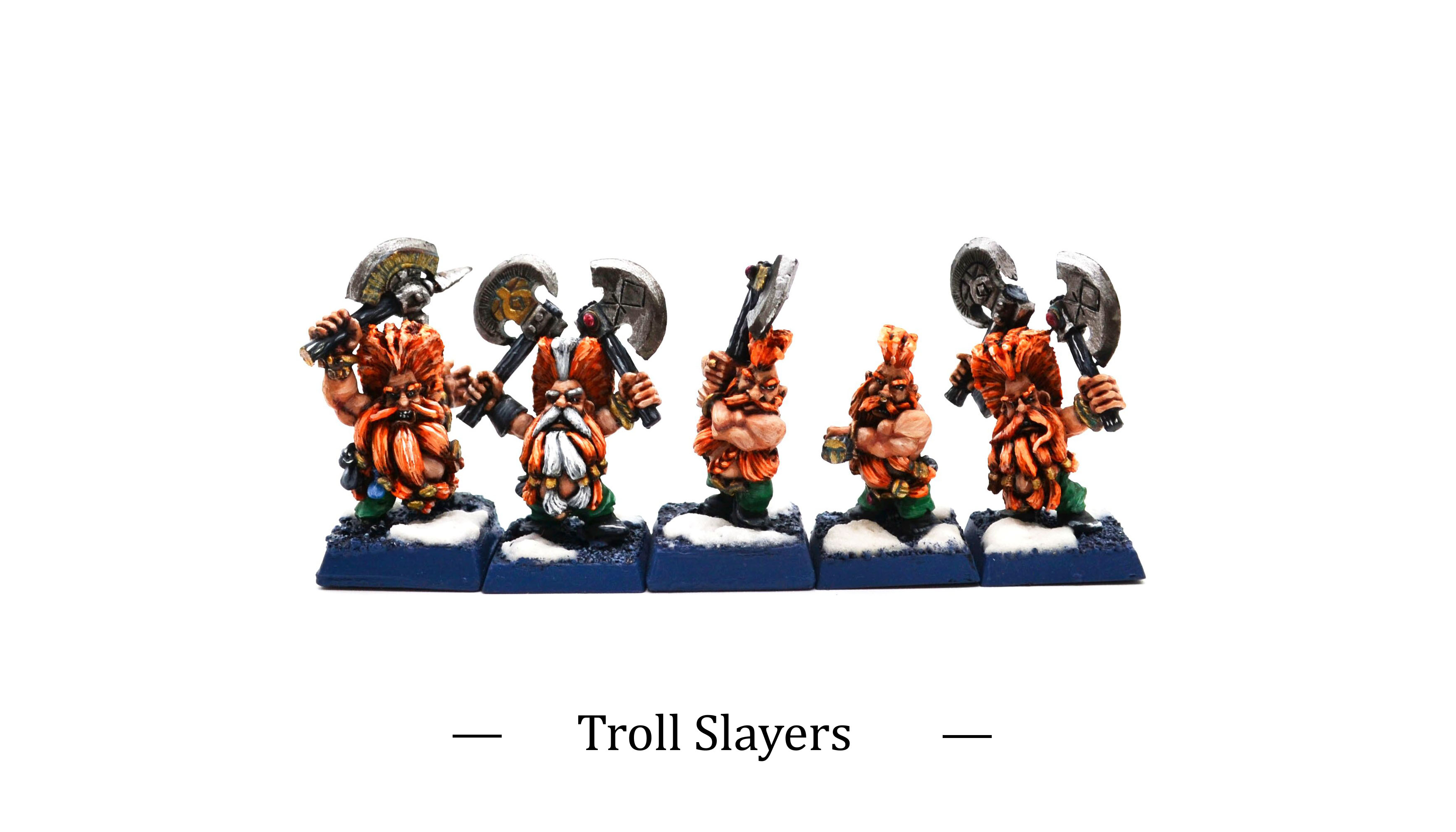 Warhammer Old World Dwarfen Mountain Holds Troll Slayers miniatures painted by commission painter.